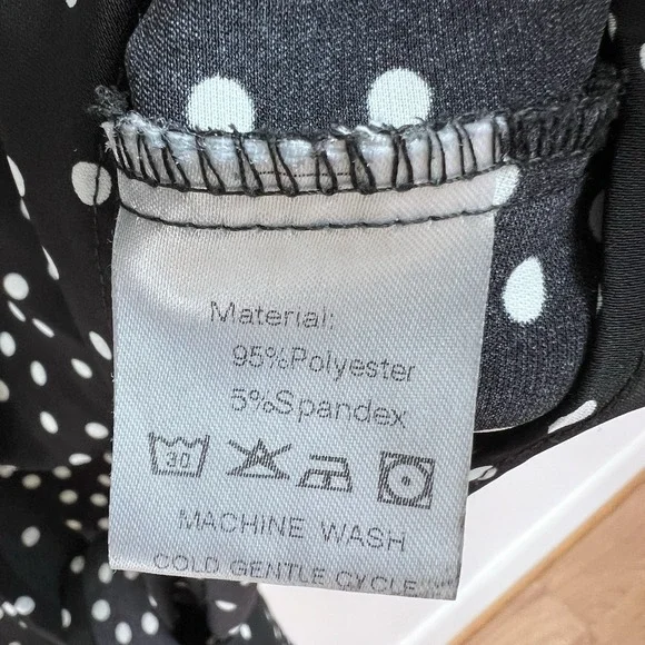 Black Women's Blouse Classy Polka Dot Shirt Dressy Work Flattering Size Large - Picture 8 of 16